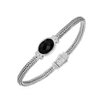 Woven Rope Bracelet with Black Onyx and White Sapphires in Sterling Silver