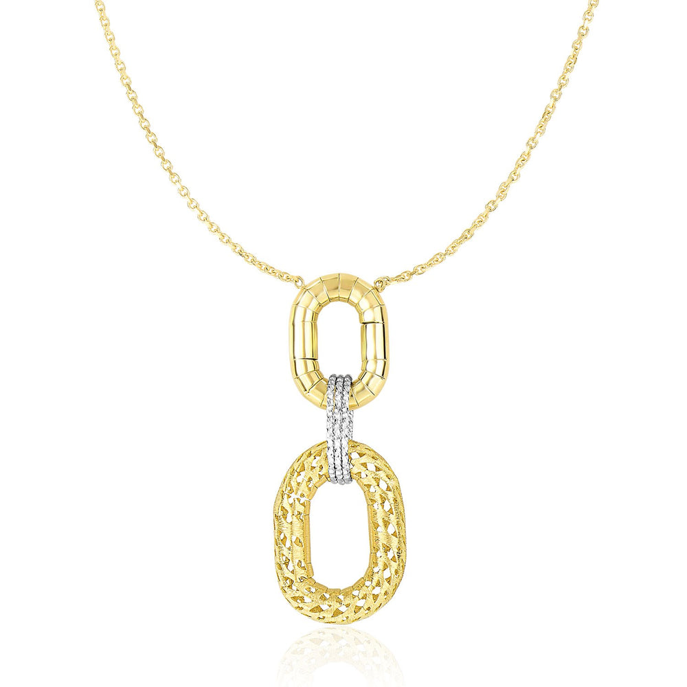 14k Two-Tone Gold Necklace with Textured Oval Pendant