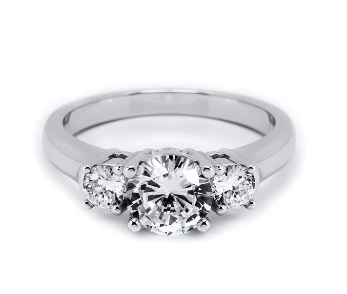 Platinum over Sterling Silver 3-Stone Engagement Ring Round Cubic Zirconia
