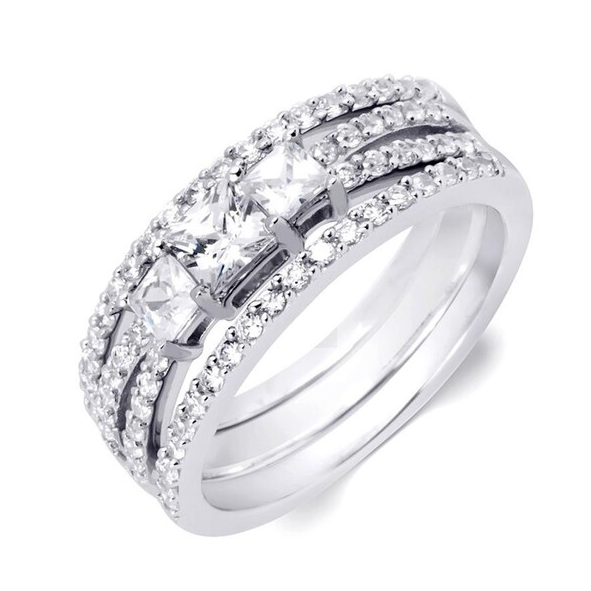 1.00 Carat Wedding Band Engagement Ring Set Solid Silver