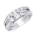 Three Stone 1.20 Carat Engagement Ring Set Round Cut Sterling Silver