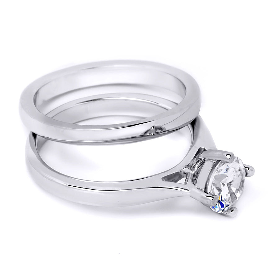 Womens 1.0 Carat Wedding BAND Anniversary RING Set Sterling Silver