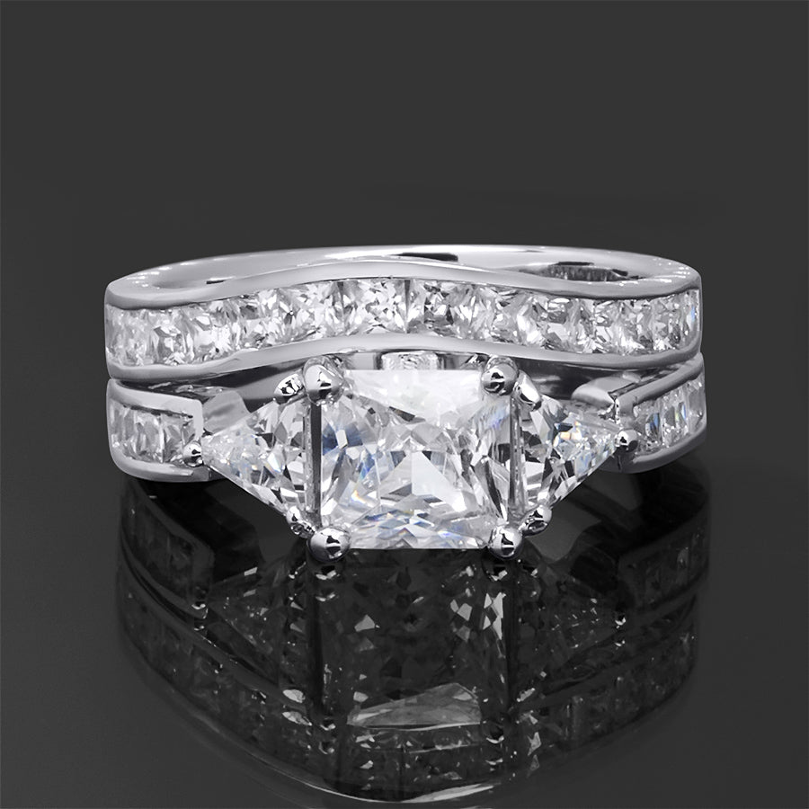 Sterling Silver Womens CZ Princess Cut 4.5 Carat Wedding Ring Set