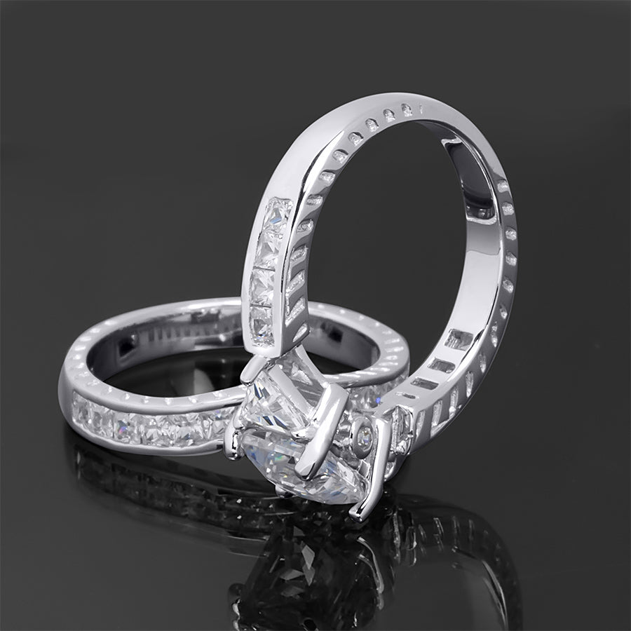 Womens 4.5 Carat Princess Cut Wedding Band Engagement Ring Set Silver