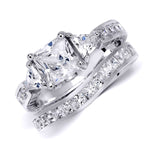 Womens 4.5 Carat Princess Cut Wedding Band Engagement Ring Set Silver