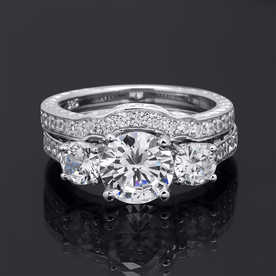 3.5 CT Round Cut Wedding Band Engagement Ring Set Bridal Silver