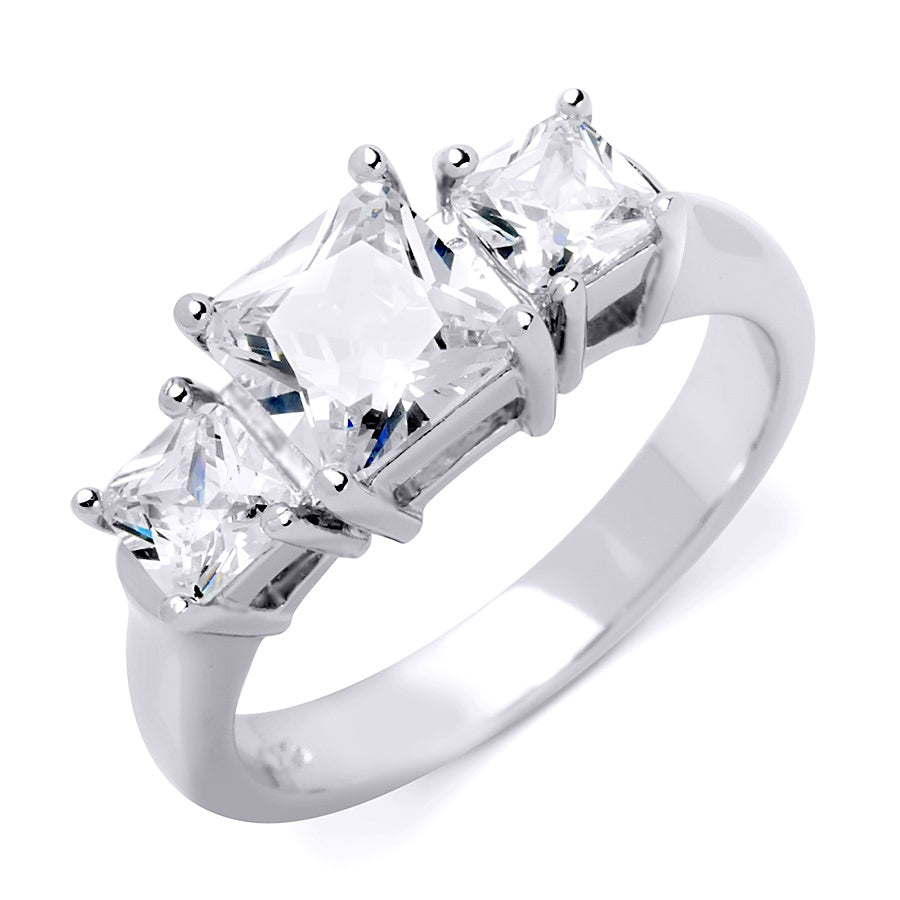 2.5 CT Sterling Silver Platinum Finish Princess Cut Three Stone Engagement Ring
