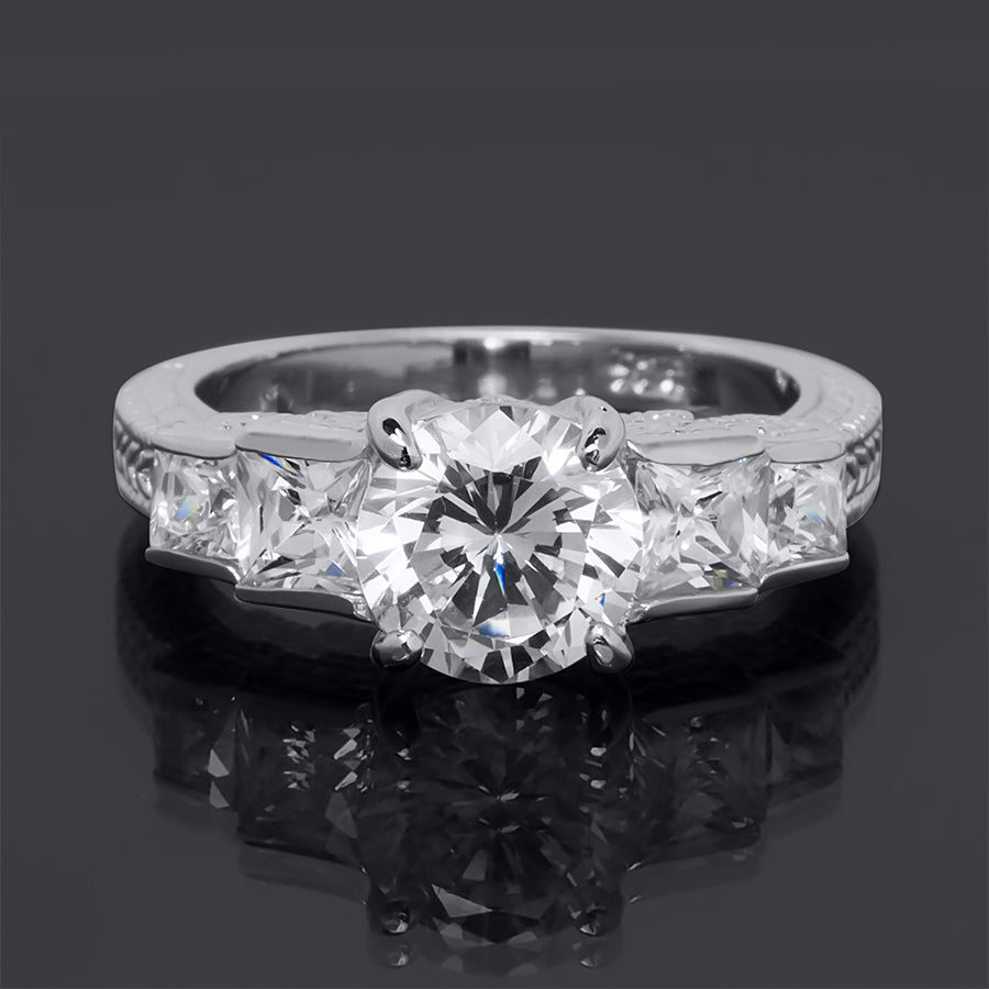 Antique Style Sterling Silver Engagement Ring 2.75 Carats