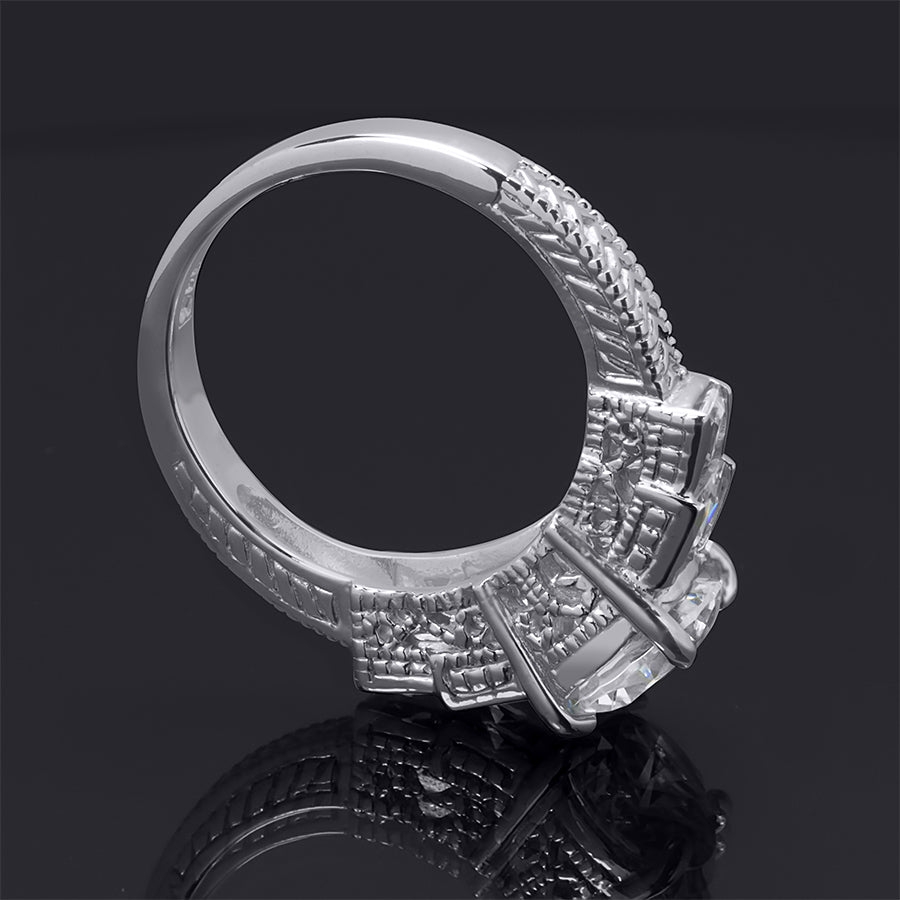 Antique Style Sterling Silver Engagement Ring 2.75 Carats