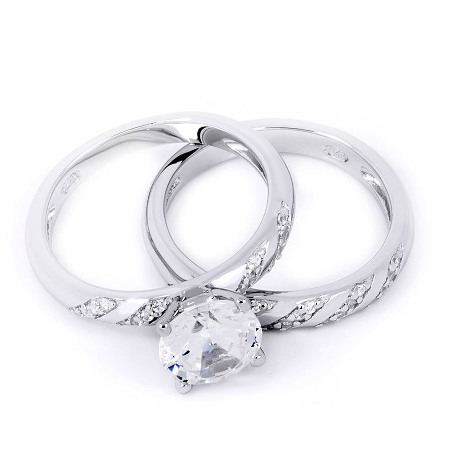 1.25 CT Round Cut Wedding Band Engagement Ring Set Sterling Silver