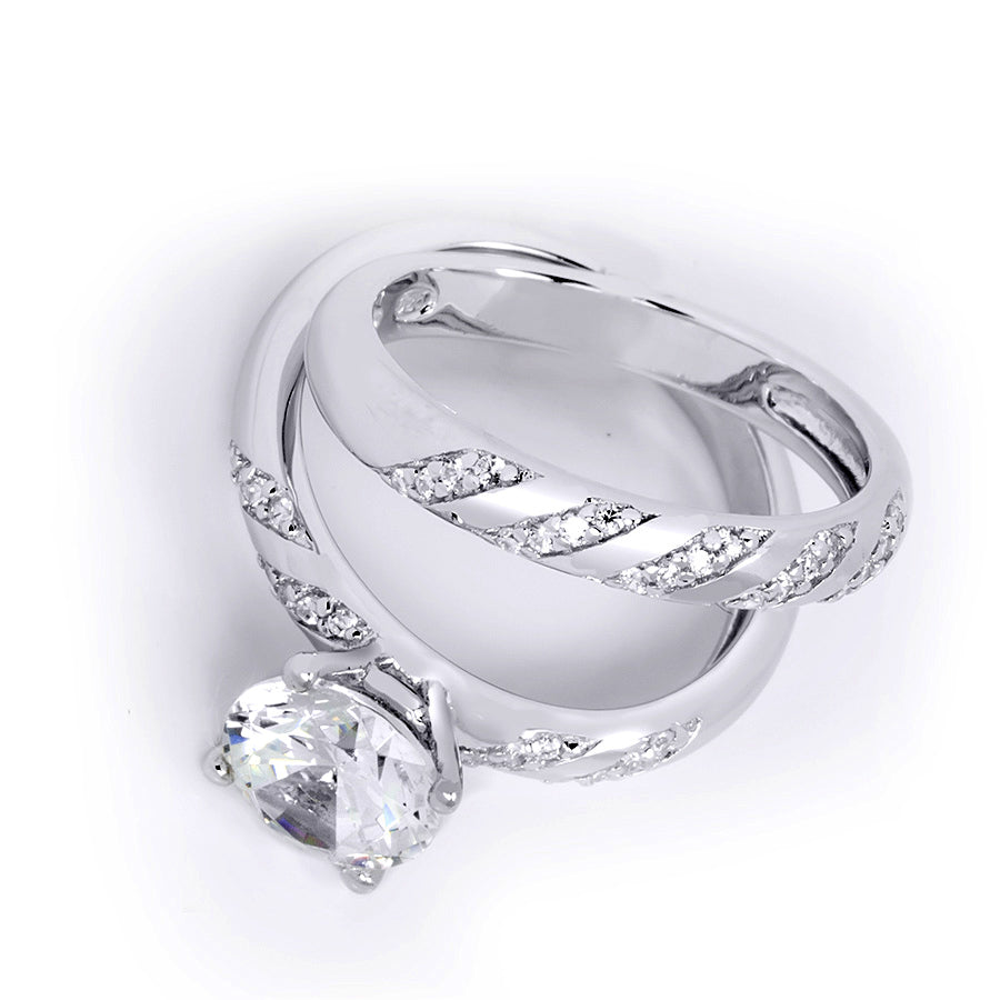 1.25 CT Round Cut Wedding Band Engagement Ring Set Sterling Silver