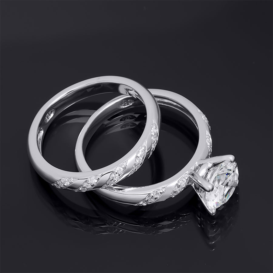 1.25 CT Round Cut Wedding Band Engagement Ring Set Sterling Silver