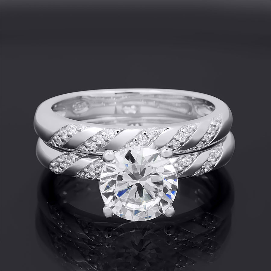 1.25 CT Round Cut Wedding Band Engagement Ring Set Sterling Silver
