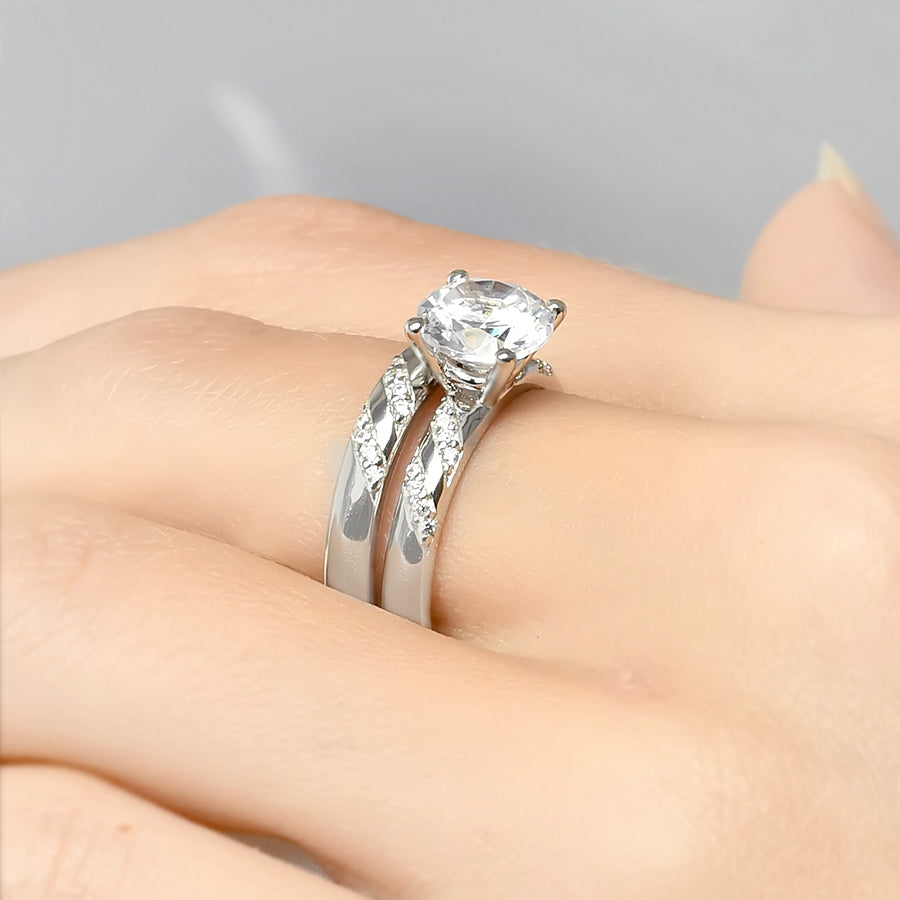 1.25 CT Round Cut Wedding Band Engagement Ring Set Sterling Silver