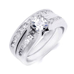 Womens Brilliant 1.5 Carat CZ Princess Cut Wedding Ring Set Silver