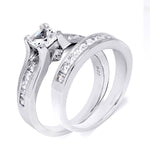 Womens Brilliant 1.5 Carat CZ Princess Cut Wedding Ring Set Silver