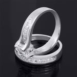 Womens Brilliant 1.5 Carat CZ Princess Cut Wedding Ring Set Silver