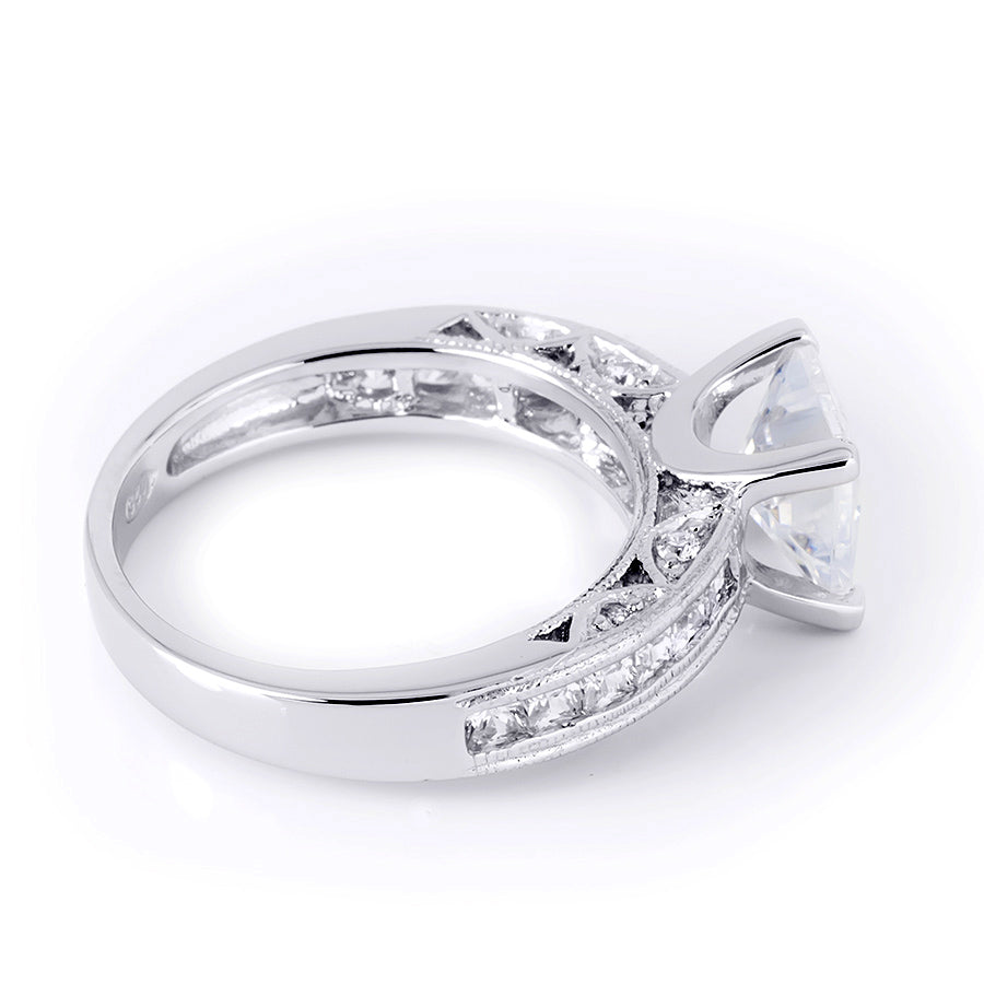 1.3 CT Sterling Silver Princess Cut Channel Set Wedding Ring