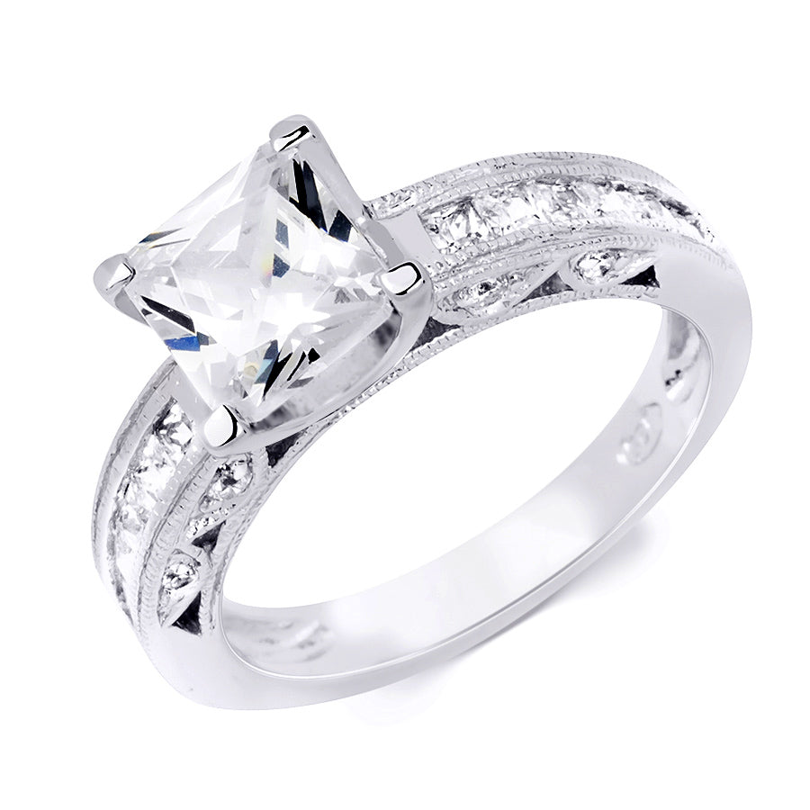 1.3 CT Sterling Silver Princess Cut Channel Set Wedding Ring