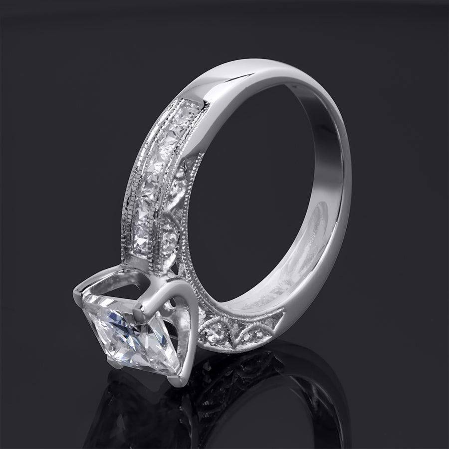 1.3 CT Sterling Silver Princess Cut Channel Set Wedding Ring