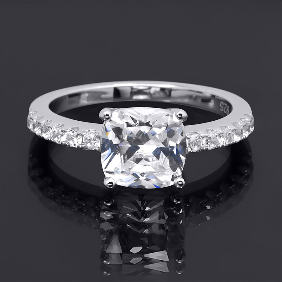 3.1 Carat Womens Engagement Ring Cushion Cut Sterling Silver