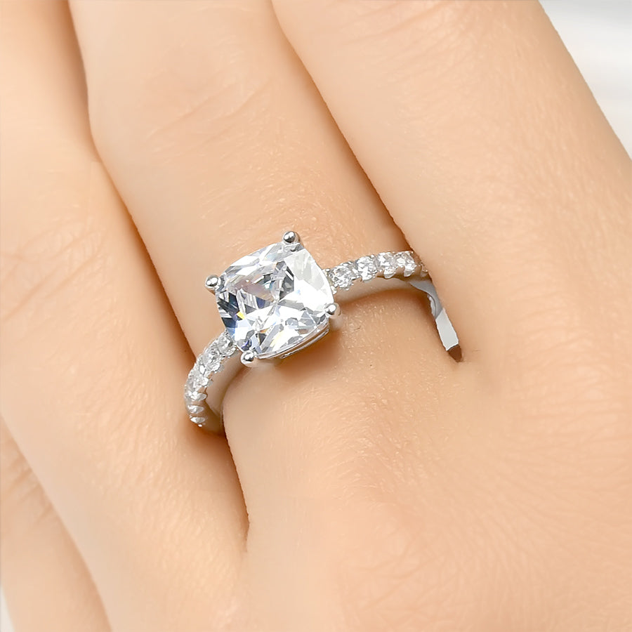 3.1 Carat Womens Engagement Ring Cushion Cut Sterling Silver