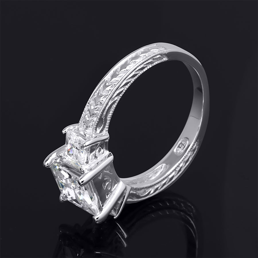 Sterling Silver Antique Style 2.5 CT Princess Cut Wedding Ring
