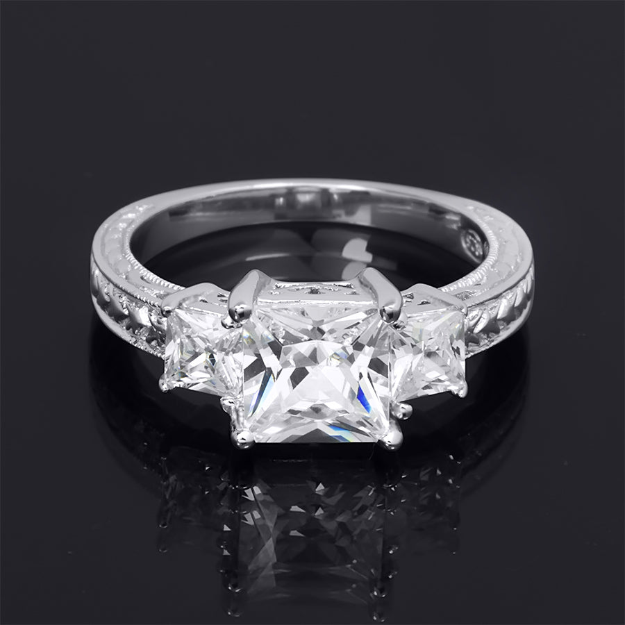 Sterling Silver Antique Style 2.5 CT Princess Cut Wedding Ring