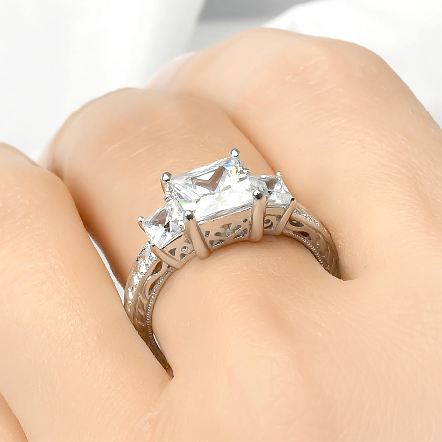 Sterling Silver Antique Style 2.5 CT Princess Cut Wedding Ring