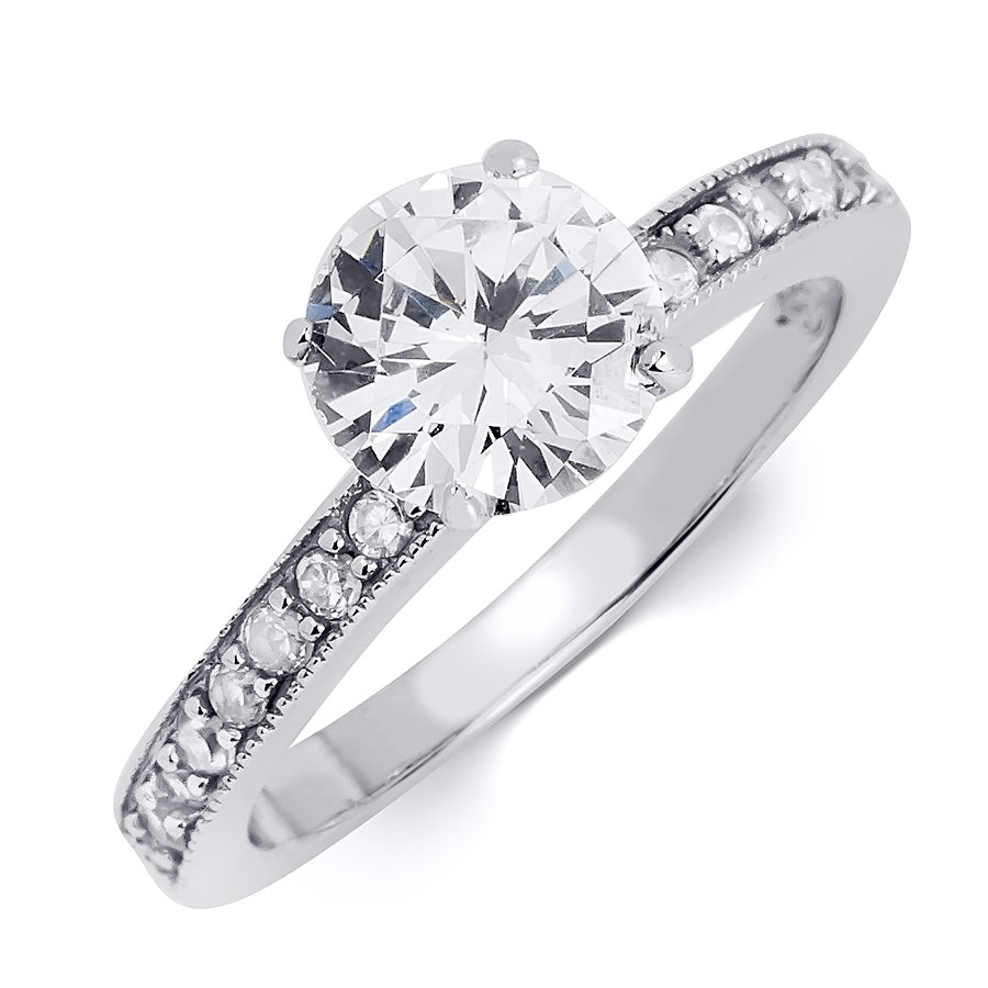 1.00 CT Solid Sterling Silver Round Cut Engagement Ring