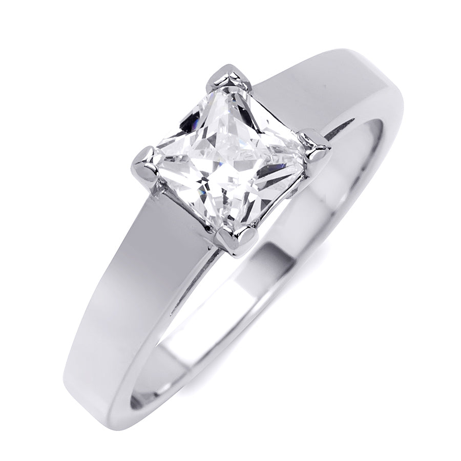 1.00 CT Princess Cut Solitaire Engagement Ring Platinum Sterling Silver