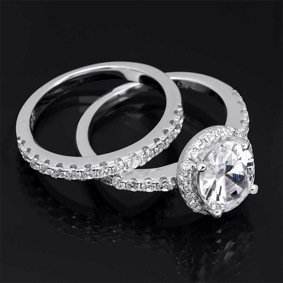 3.5 Carat Wedding BAND Engagement RING Set Oval Cut Sterling Silver