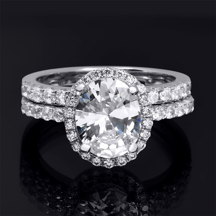 3.5 Carat Wedding BAND Engagement RING Set Oval Cut Sterling Silver