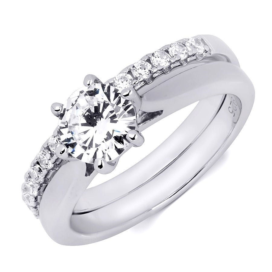 1.5 Carat Round Cut Sterling Silver Wedding BAND Engagement RING Set