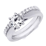 1.5 Carat Round Cut Sterling Silver Wedding BAND Engagement RING Set