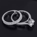 1.5 Carat Round Cut Sterling Silver Wedding BAND Engagement RING Set