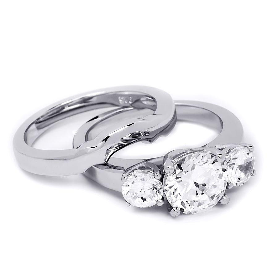 Womens Delicate 3-Stone Ring Classic 3.0 CT Bridal Set Sterling Silver