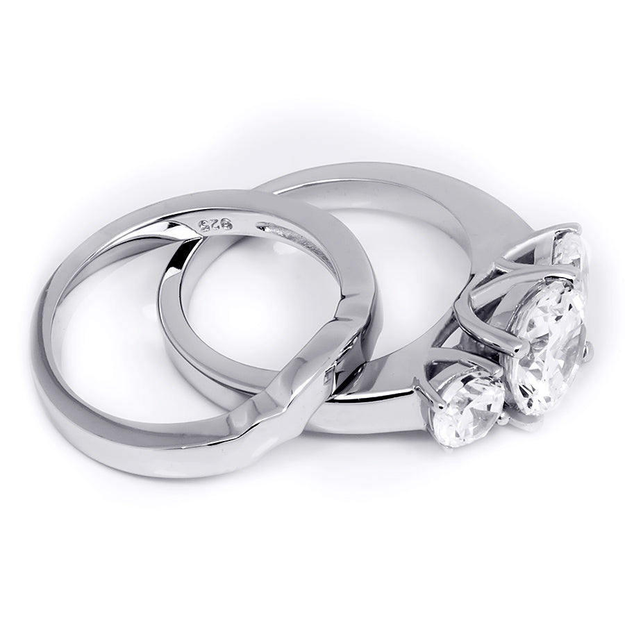 Womens Delicate 3-Stone Ring Classic 3.0 CT Bridal Set Sterling Silver