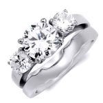 Womens Delicate 3-Stone Ring Classic 3.0 CT Bridal Set Sterling Silver