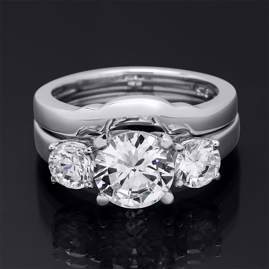 Womens Delicate 3-Stone Ring Classic 3.0 CT Bridal Set Sterling Silver