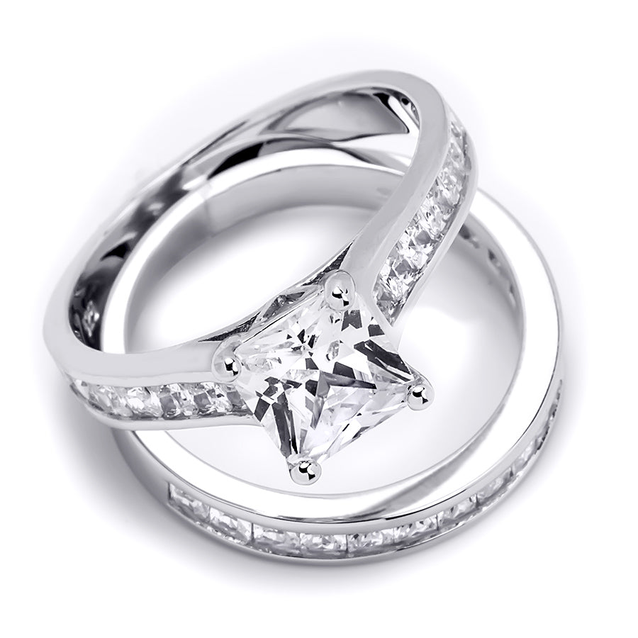 Womens 2.75 Carat Wedding Band Bridal Ring Set Princess Cut Silver