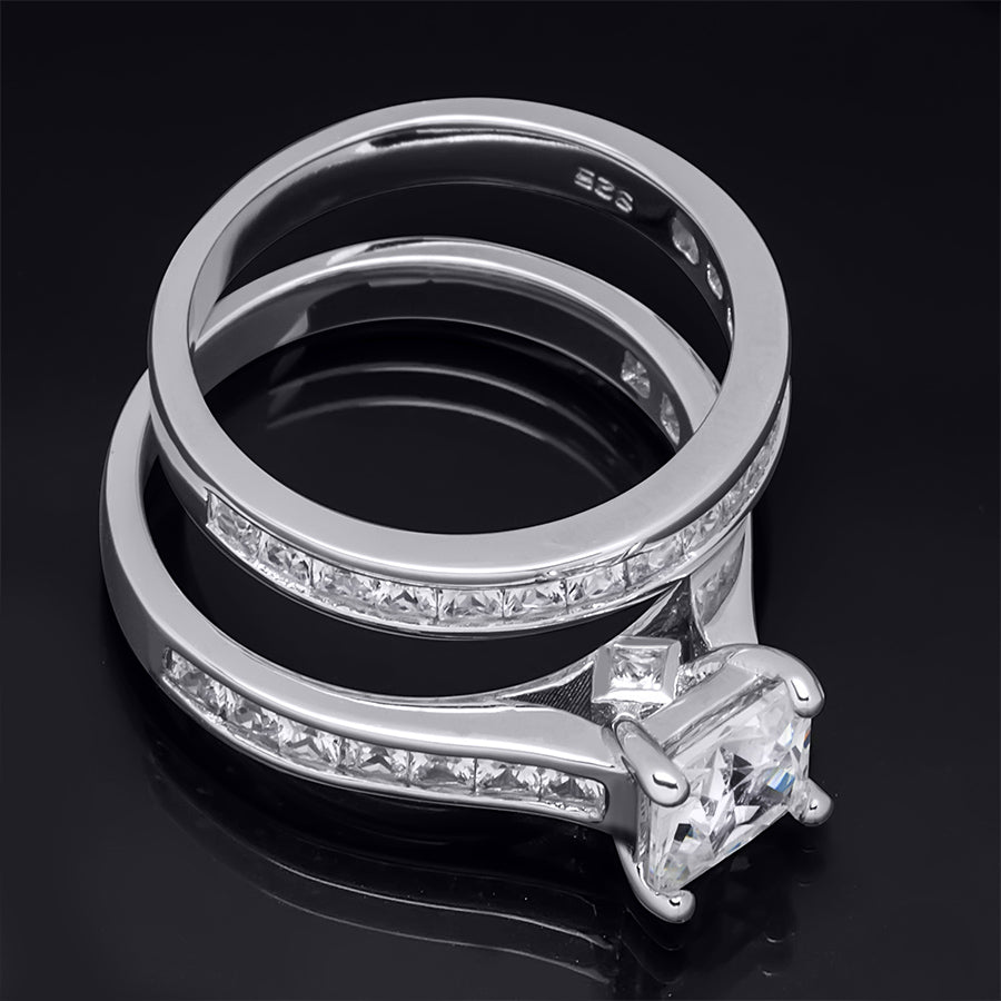 Womens 2.75 Carat Wedding Band Bridal Ring Set Princess Cut Silver