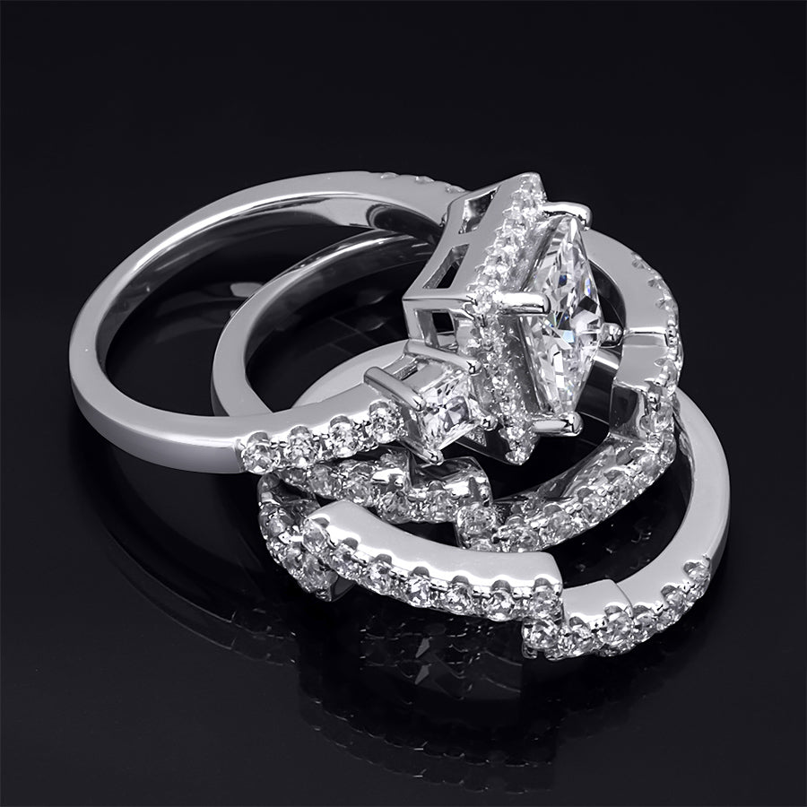 4.0 Carat CZ Womens 3 pcs Wedding BAND Engagement RING Set Sterling Silver