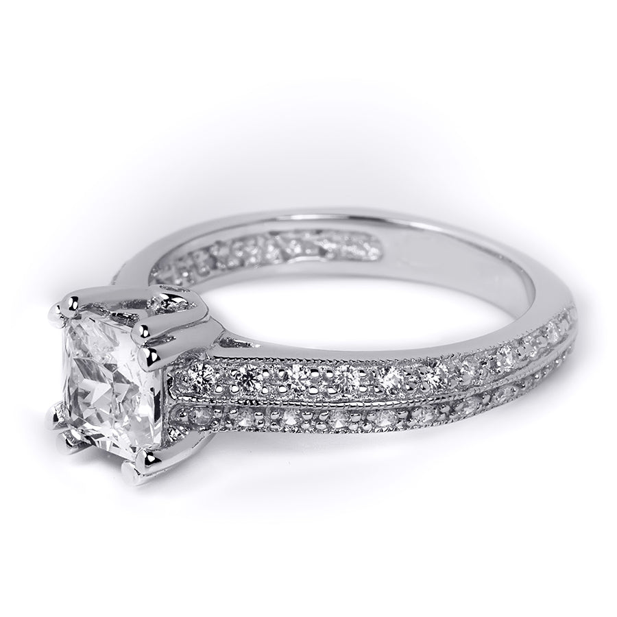1.5 CT Sterling Silver Princess Cut Engagement Ring
