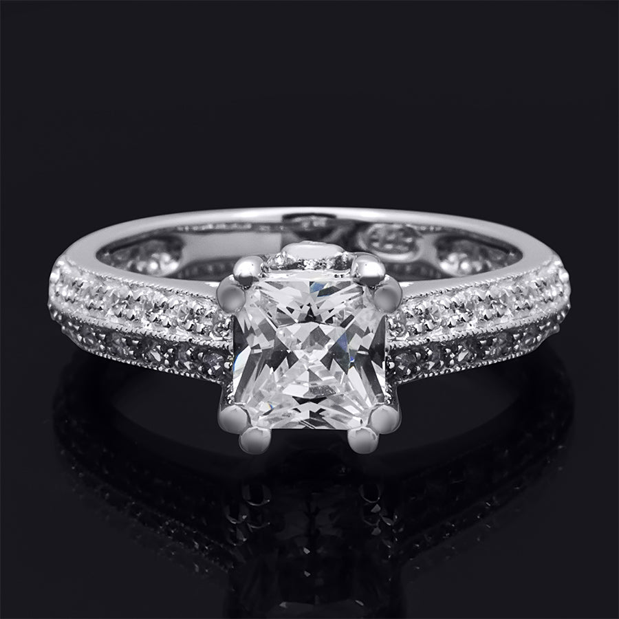 1.5 CT Sterling Silver Princess Cut Engagement Ring