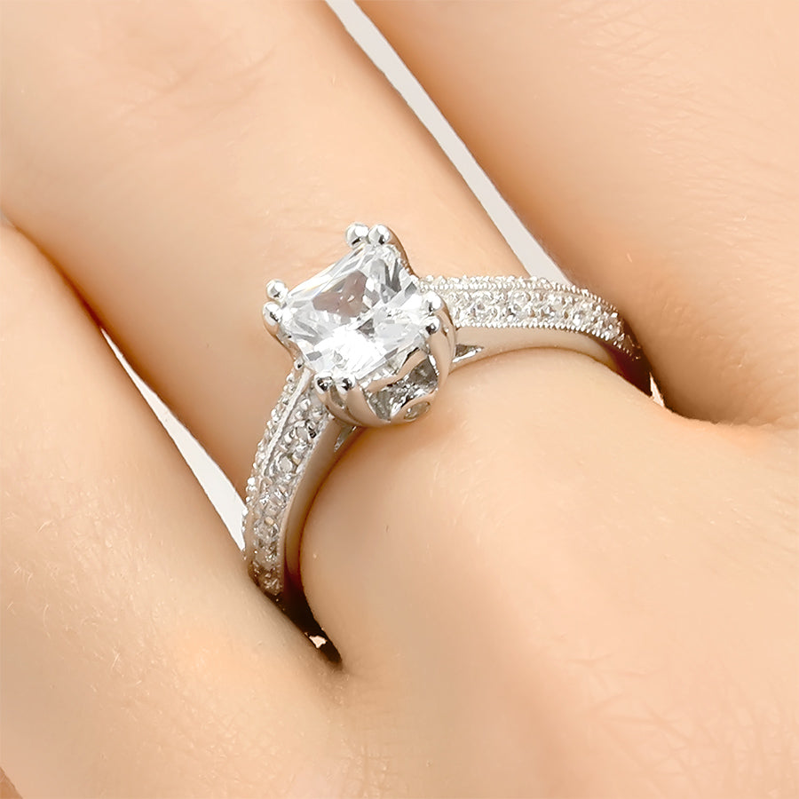 1.5 CT Sterling Silver Princess Cut Engagement Ring