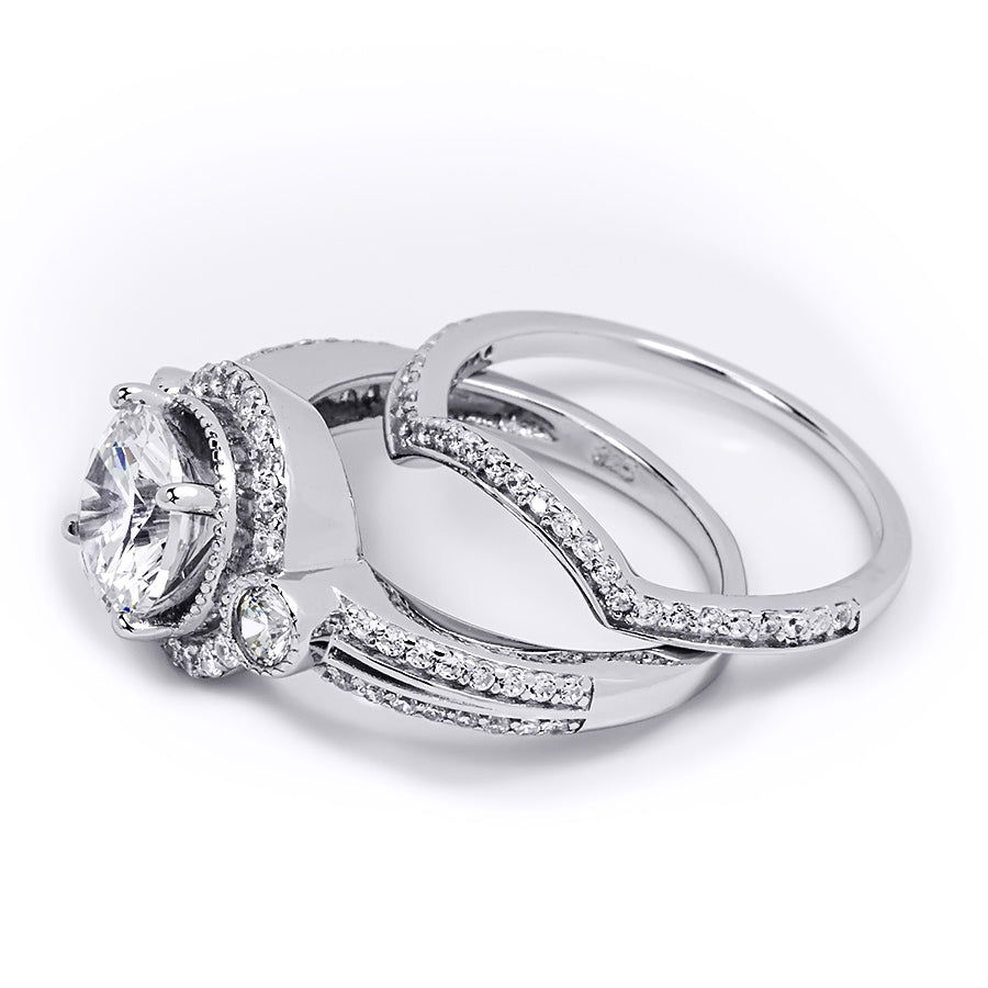 2.5 Carat Classic Wedding Band Engagement Ring Set Round Cut Silver