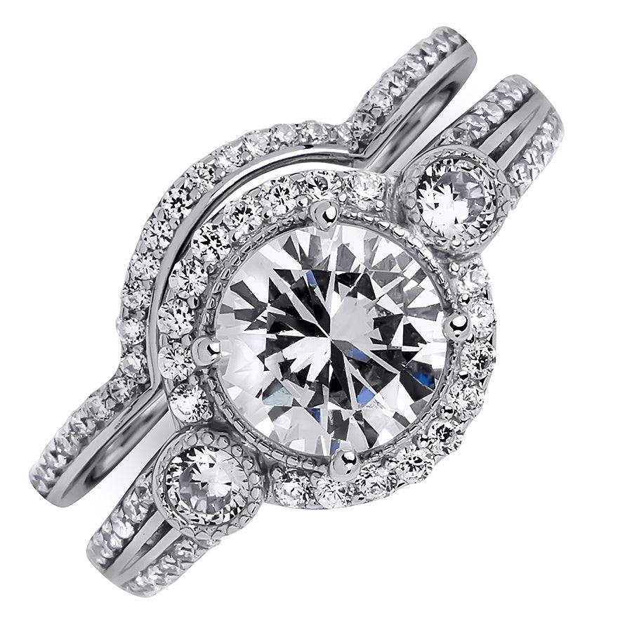2.5 Carat Classic Wedding Band Engagement Ring Set Round Cut Silver