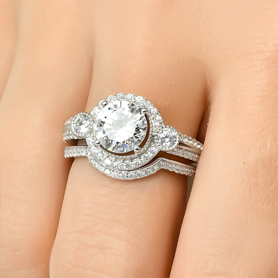 2.5 Carat Classic Wedding Band Engagement Ring Set Round Cut Silver