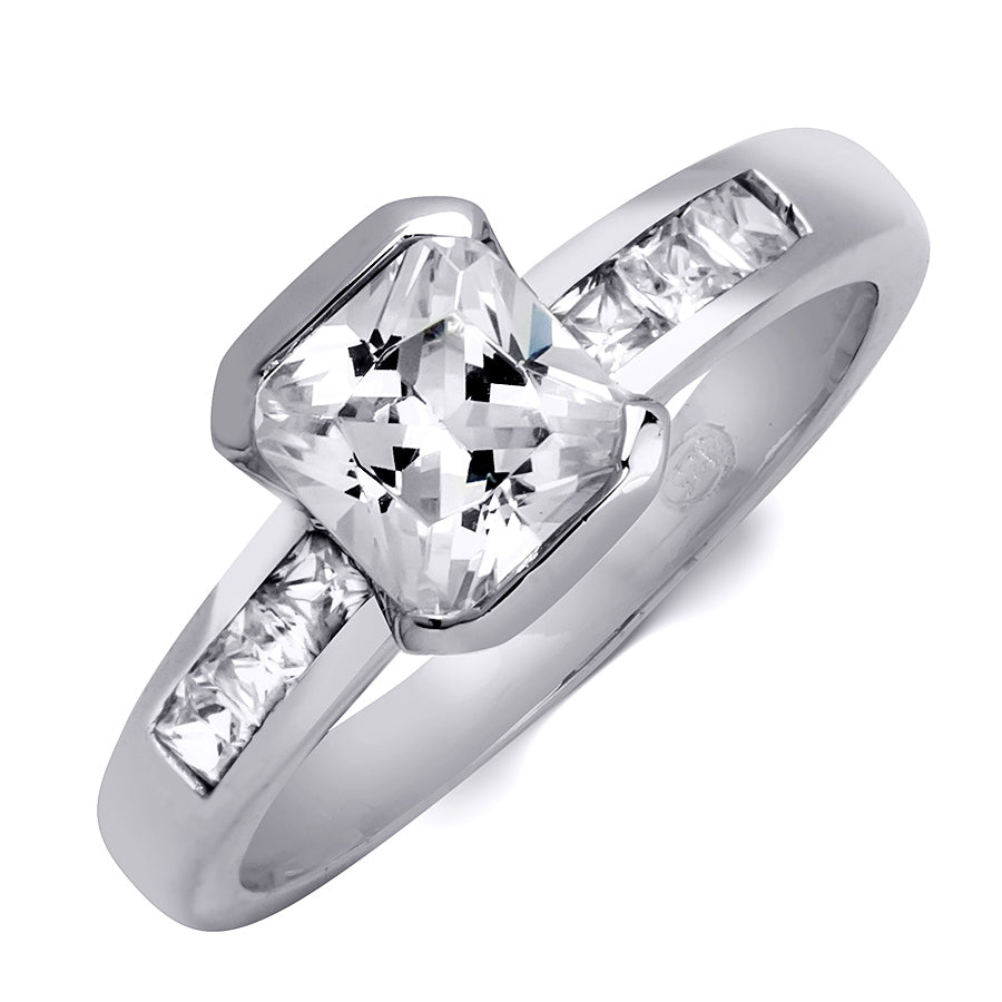 Delicate 1.25 CT Sterling Silver Princess & Emerald Cut Wedding Ring